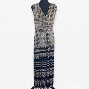 Chico's Black Brown Sleeveless V-Neck Sheath Stretch Maxi Dress Sundress 1 M